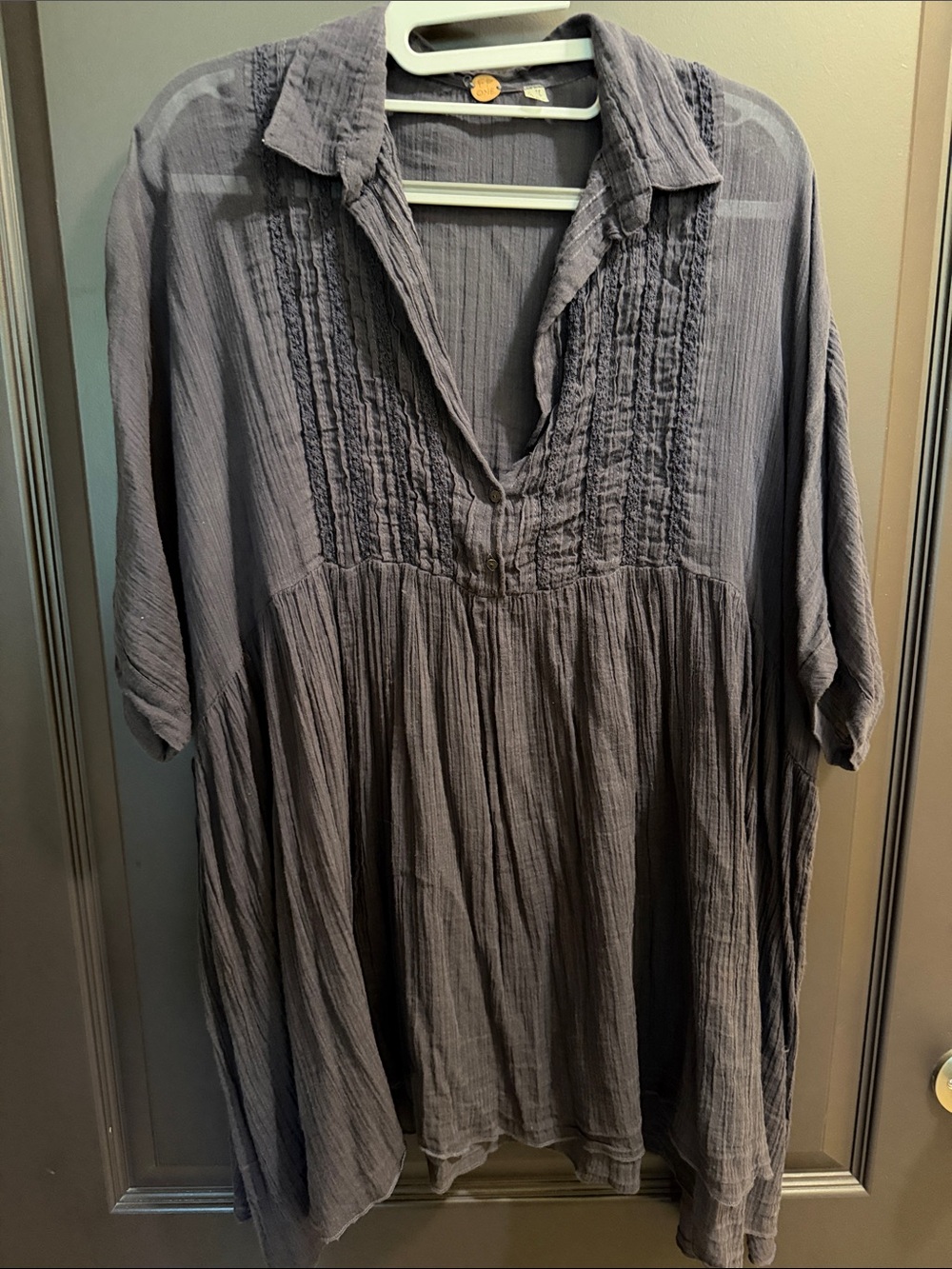 Free People One Relaxed Gauze Tunic Top in Navy